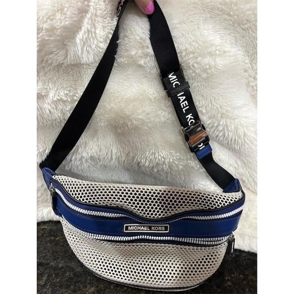 Michael Kors Sport Danika Belt Bag Womens Small Blue & Cream Logo Strap - Picture 5 of 8